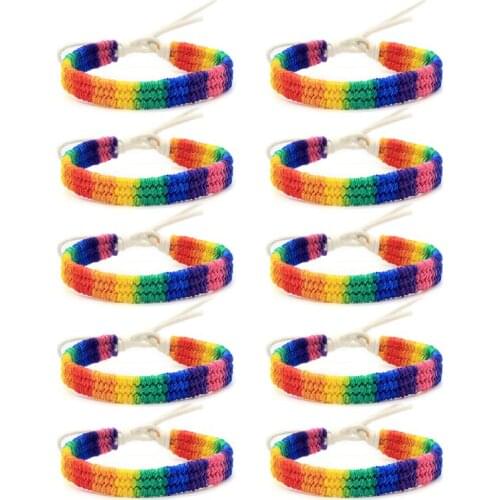 667E 10Pcs Rainbow LOVE Pride Friendship Bracelet Gay & Lesbian Adjustable Jewelry