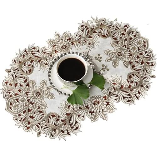 Luxurious champagne lace embroidery cloth art Oval tablecloth table runner Table flag dust covers Placemat XYFH