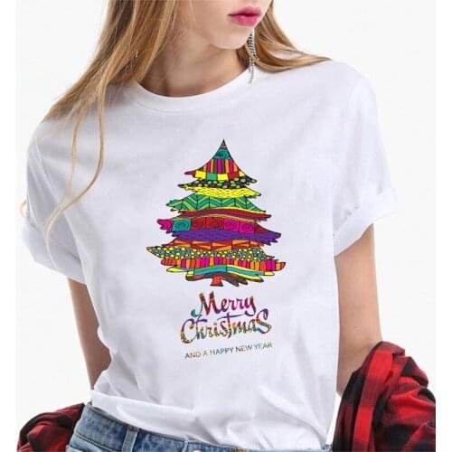 Christmas Short Sleeve T Shirt Women New Year Fashion Graphic Cute Cartoon Tree Print Tee Tops Aesthetic Kawaii Casual Shirt