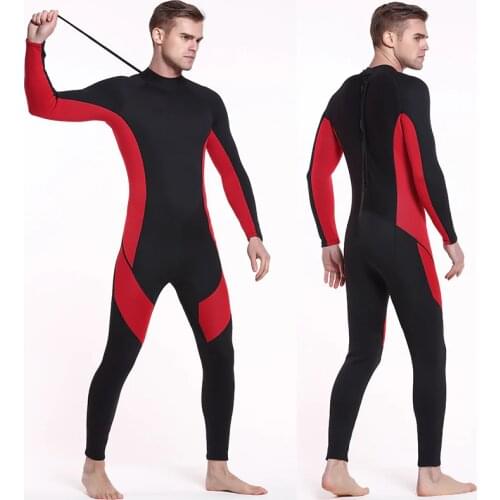 Sbart Wetsuit Men Full 3mm Neoprene Surfing Suit Diving Snorkeling Swimming Jumpsuit Black/Red Color Block Back Zip Fullsuit