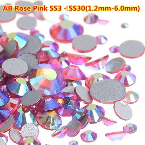 Free Shipping ss3 - ss34(1.2mm - 7.4mm) Non Hotfix ab Rose Pink Crystal Rhinestones Flatback 1440pcs Crystal Nail Art Rhinestone