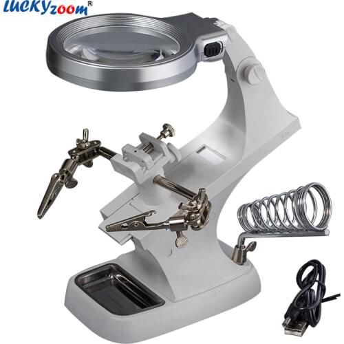 Welding Helping Hands Magnifier With LED Lights Illuminated Magnifying Glass 3X 4.5X Soldering Optical Glasses Lenses Magnifier