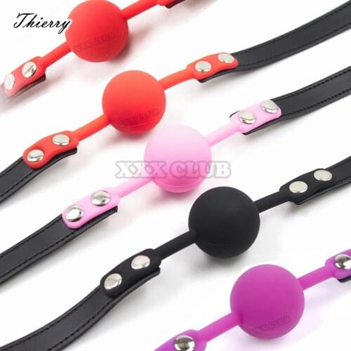 Thierry mouth ball Gag for Sex PU Leather Mouth Gag Oral Fixation Mouth Stuffed Adult Games Flirting Sex Products Toys