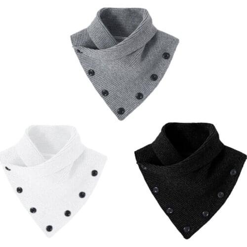 Women Winter Knitted Turtleneck False Fake Collar Buttons Solid Color Short Triangle Scarf Wrap Windproof Neck Warmer