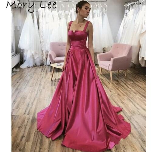 High Quality Evening Dresses 2020 Sweep Train Lace Up Back Side Slit A-Line Satin Evening Dresses vestidos de fiesta de noche