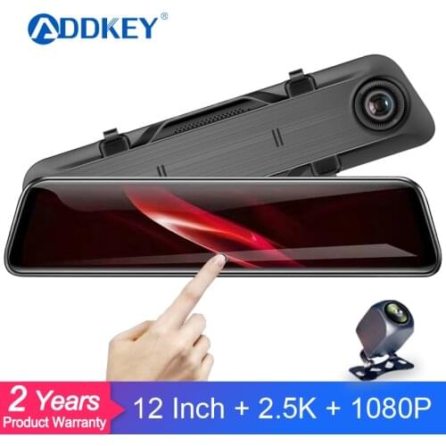 ADDKEY 12 Inch Touch Car DVR 2.5K Mirror Dash Cam Hisilicon Auto Recorder Sony IMX335 Dual Lens Support GPS 1080P Rear Camera
