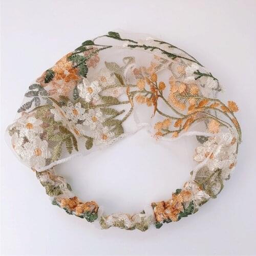 Embroidered Flower Headband Womens Wide-Brimmed Headband Lace Pressure Hair Bandana Headgear Hair Accessories Thin Section