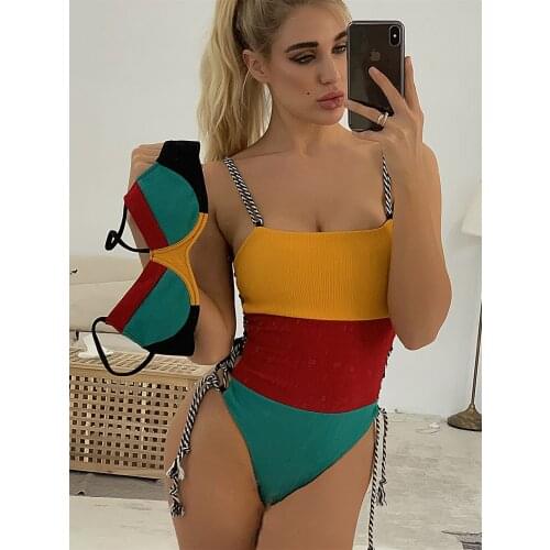 Swimwear Women One Piece Swimsuit Patchwork Swimsuit Female Swimming Suit for Women Micro Monokini Maillot De Bain Femme