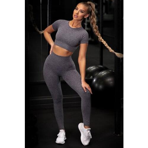 Womens Sportswear Yoga Set Workout Clothes Athletic Wear Sport Gym Legging Seamless Fitness Bra Crop Top Short Sleeve Yoga Suit