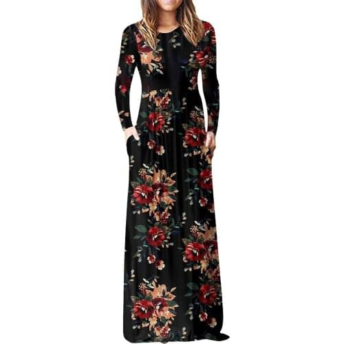 Plus Size Dresses For Women 2021 Women Fashion O-neck Gradient Print Long Sleeve Pockets Maxi Dress Vestidos De Mujer Casual