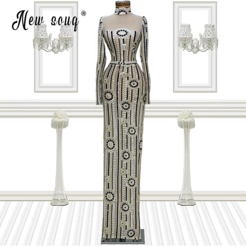 Vintage High Neck Long Sleeve Mermaid Evening Dress 2021 Black Dot Prom Grown Vestidos De Fiesta Robe Soiree Celebrity Dresses