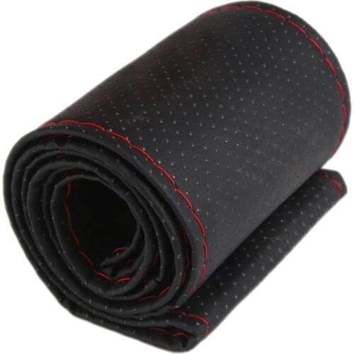 1x DIY Steering Wheel Covers Hand-stitched PU Leather Braid Steering-Wheel Of Car With Needle Thread Interior Accessories