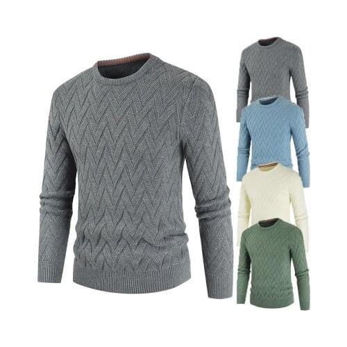 2020 Classic Grey Color Thick Mens Winter Sweater Acrylic Round Neck Korean Top Pullover Retro Casual Knit Sweater For Men