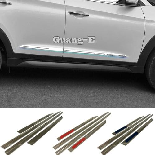 For Hyundai Tucson 2015 2016 2017 2018 Car Cover Detector Stainless Steel Side Door Body Trim Sticks Strips Molding 4pcs