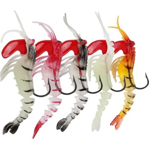 5pcs Multi-jointed Shrimp Fishing Lure Luminous with Black Line Luminous Bead Swivels Hook Lifelike Shrimp Lure Fishing