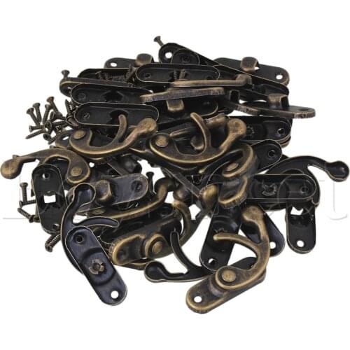20 Pcs Vintage Bronze Jewelry Box Iron Horn Left Hook Hasp Lock 45x40 MM