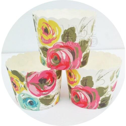 50pcs/bag Big Peony Rose Flowers Birds Butterfly Merry Sweet time Paper Cupcake Muffin Cups Moulds for Birthday Wedding Party