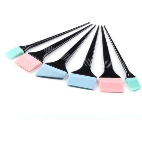 6pcs/Set Silicone Hair Dyeing Brush Tool Hair Coloring Brush Highlights Color Mixing Stirrer Kit for Hair Salon Barber Tools