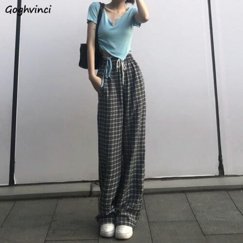 Baggy Plaid Pants Women Casual Boyfriend Soft All-match Mopping Trendy Students Korean Style Trousers High Waist Females Popular