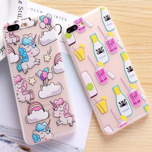 Cute Patterned Cases For iPhone 6 6S Plus Cartoon Unicorn Candy colors Soft Bag Case For iPhone 7 8 plus X Mobile Phone Fundas