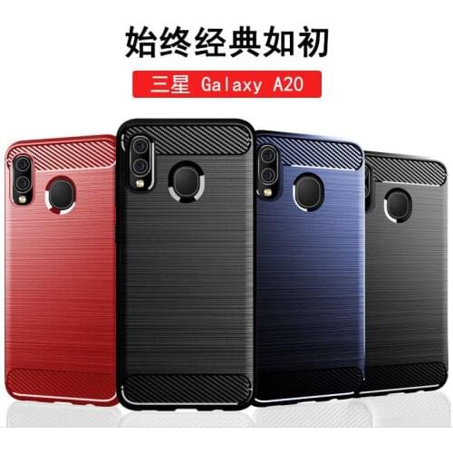 Carbon Fiber Case For Samsung Galaxy A20 6.4" Case Silicone Rugged Armor Cover Case Phone for Samsung Galaxy A20 SM-A205F/DS