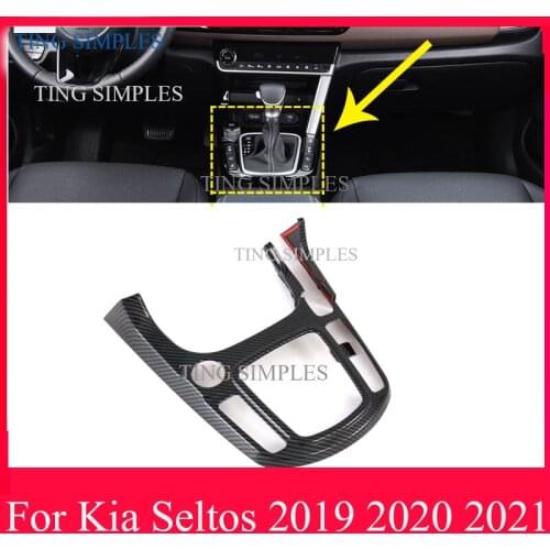For Kia Seltos 2019 2020 Carbon Fiber/ABS chrome Car Interior Gear Shift Knob Frame Cover Trim Moldings Car Styling Accessories