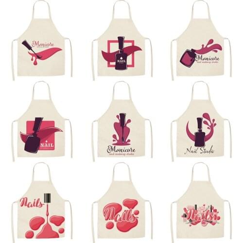 FYMX Nail Polish Pattern Apron Kitchen Lipstick Makeup Aprons For Baking Accessories