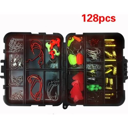 128pcs/Set 20 Types Lure Fishing Accessories Tackle Box with Fishing Hooks Connector Spring Ring Line Holder Lure Keeper Beads