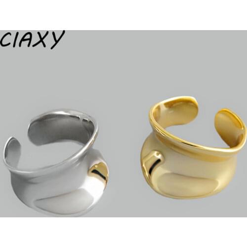 CIAXY 925 Sterling Silver Geometric Smooth Rings for Women Minimalist Adjustable Width Ring Punk Jewelry Party Gifts