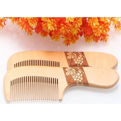 100pcs/lot Customized Engraved Your Logo Natural Peach Wooden Comb with handle Anti-static Beard Combs Pocket Wood Combs