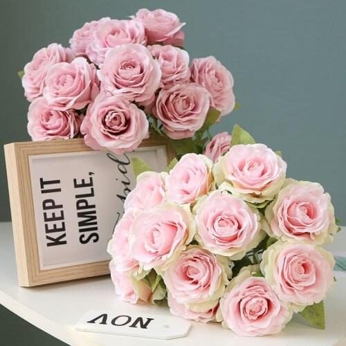 6 colors 12 head Artificial silk small fresh 1 Bunch roses Flower wedding flower wall decoration Party accessory Flores