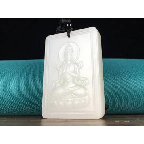 J10#Hetian jade white jade Guanyin pendant, white level