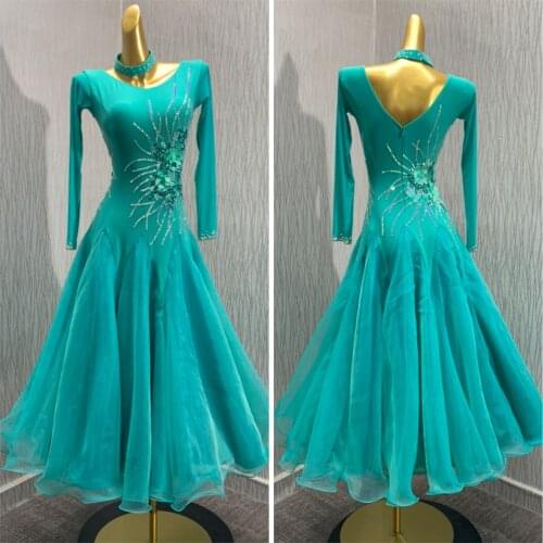 Costume ballroom dance dress for woman long sleeves waltz tango practice clothes standard dancewear Built-in Bra cups Leotard
