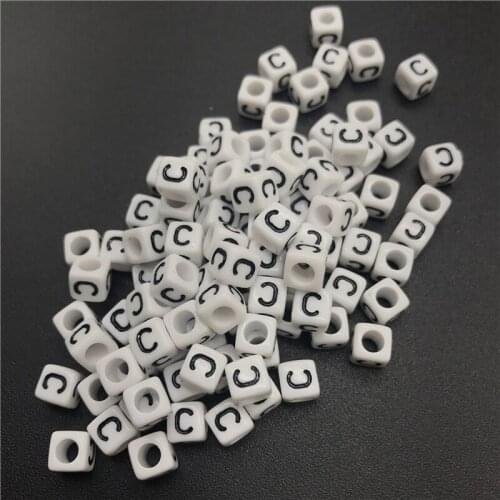 100pcs 6mm Letter C Square Alphabet Beads Acrylic Beads For Jewelry Making DIY Bracelet Necklace Accessories