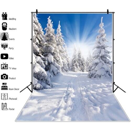 Laeacco Winter Backdrops Snow Forest Pine Trees Sunshine Photography Backgrounds Christmas Party Photophone For Photo Studio