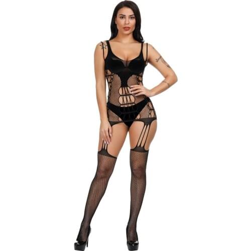 Latex catsuit sex Mesh Fishnet Tights Body Suit Stockings Women Erotic Lingerie Sexy Open Crotch Teddies Bodysuits Bodystockings