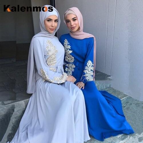 Muslim Beading Abaya Women Dress Vintage Lace-up Ramadan Moroccan Kaftan Musulman Islamic Clothing Party Night Club Vestidos