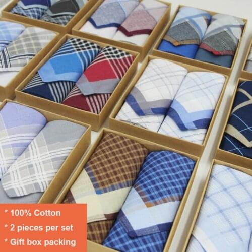 2pcs/set Handkerchiefs Cotton Checked Handkerchief Plaid Checkered Handkerchiefs With Gift Box Packaging