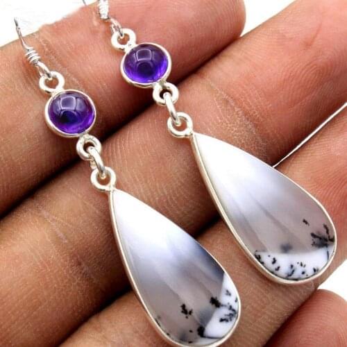 New Silver Color Long Water Drop White Purple Elegant Crystal Dangle Earrings for Women Wedding Fashion Jewelry