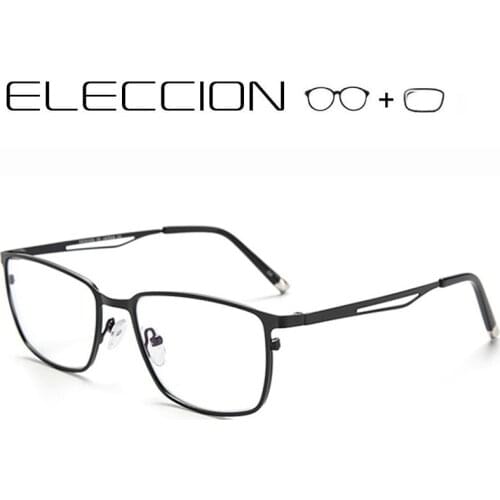 ELECCION Metal Men Prescription Glasses Frame Square Myopia Eyeglasses With Sight Male Small Frames Optical Eyewear 2049