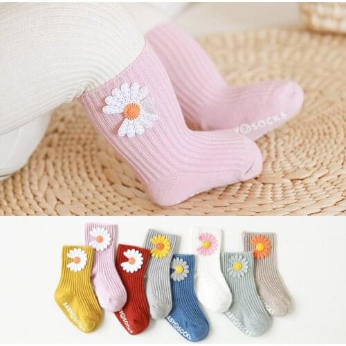0-3 Years Old Thin Baby Socks Cotton Tube Small Daisy Non-slip Newborn Floor Children Socks Princess Kids Socks Spring Autumn