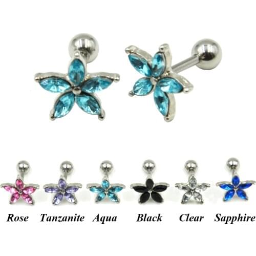 PAIR Surgical Steel Crystal Zircon Flower Ear Helix Tragus Cartilage Studs Piercing Earring Body Jewelry 16g