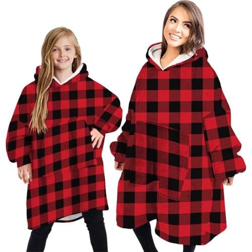 Pajamas For Women Parent Child Sweater Women Plus Velvet Thick Double Layer Hooded Sweater Printed Lazy Blanket On Both Sides