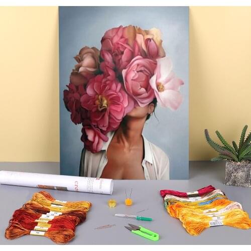 Flower Women Pre-Printed 11CT Cross-Stitch Complete Kit Embroidery DMC Threads Craft Handiwork Needlework Promotions