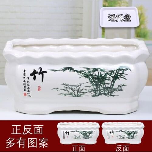 Rectangular Flowerpot Ceramic Creative Personality With Tray Household Green Radish Succulents Flower Pot Chinese Potted