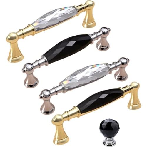 Crystal Furniture Handles Luxury for Cabinets and Drawers Kitchen Pull Knobs Golden Glass Black Sideboard Modern Accessories
