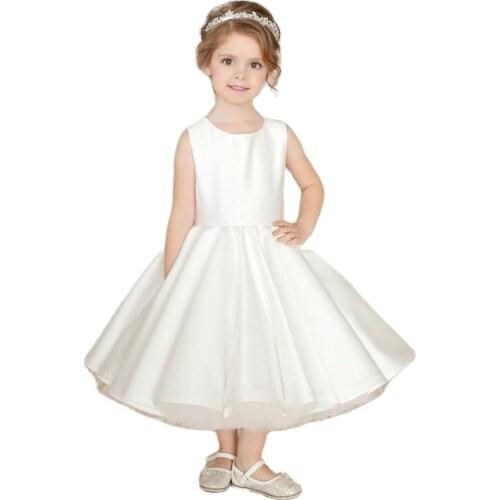 Gardenwed Ivory Flower Girl Dress Satin Short Baby Girl Dress Backless Princess Dress Girl Birthday Dress First Communion