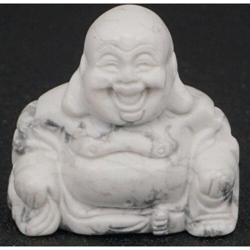 1.4" Natural White Howlite Turquoise Maitreya Buddha Stone carved Figurine Crafts Lucky Chakra Healing Reiki