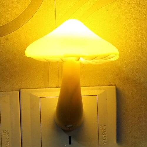 LED Night Lights Mushroom Wall Socket Lamp EU US Plug Warm White Light-control Sensor Bedroom Lighting Home Decoration Dropship