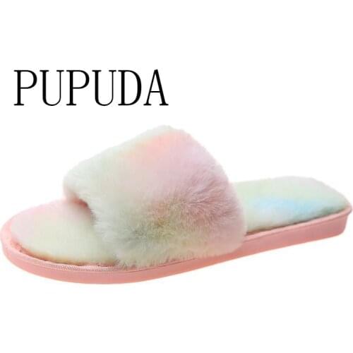 PUPUDA New Women Slippers Winter Fluffy Slippers Lightweight House Slippers Women Furry Slippers Females 2020